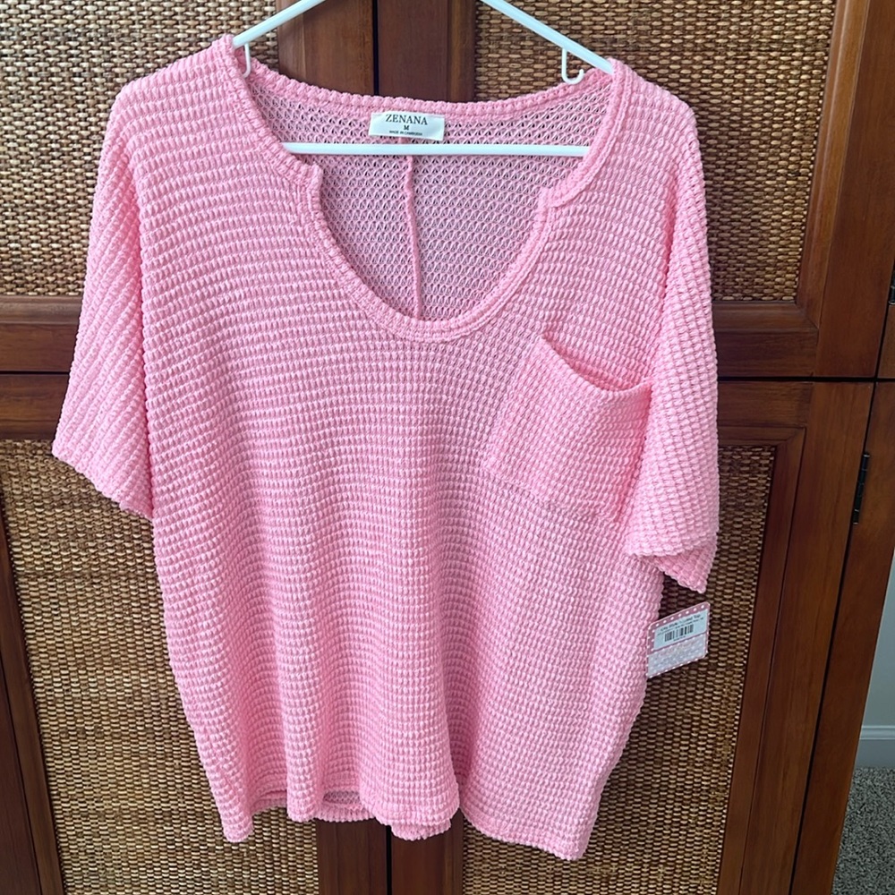 Waffle Knit Short Sleeve VNeck